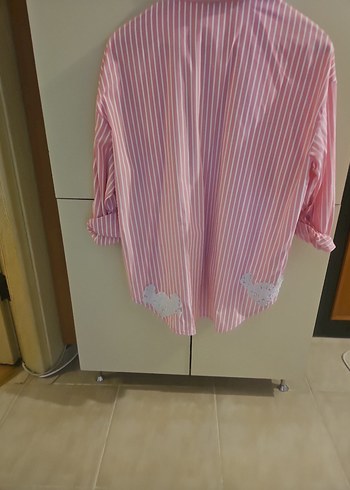 Boohoo marka Pembe Çizgili Pamuklu Uzun Kollu Gömlek - Görsel 5