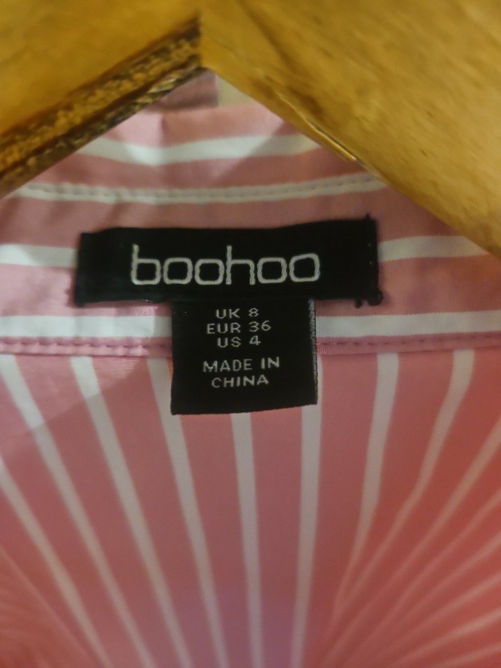 Boohoo marka Pembe Çizgili Pamuklu Uzun Kollu Gömlek - Görsel 3