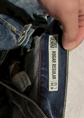 Tommy Hilfiger Gri Mavi Yırtık Detaylı Erkek Denim Pantolon