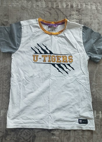 Beyaz Gri Erkek Tişört U-Tigers Baskılı-Uğur Okulları-14-15 yaş