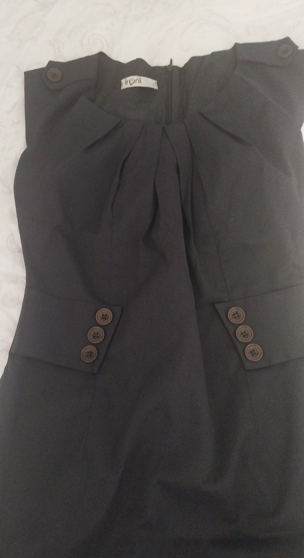 Düğme detaylı Lacivert Midi Kolsuz Kadın Elbise - Görsel 2