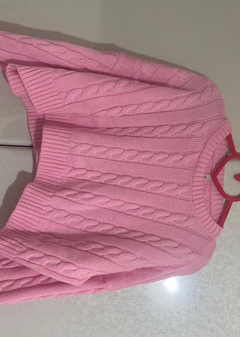 Pembe Örgü Kadın Triko Kazak - Görsel 3