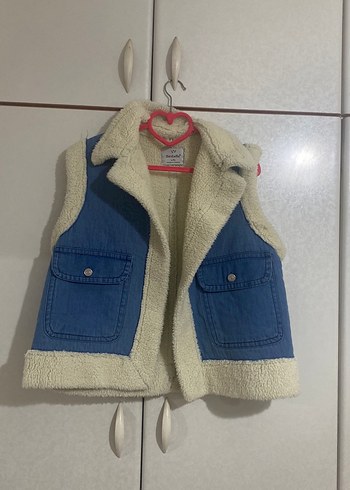 K Mavi Kürklü Denim Yelek - Görsel 2