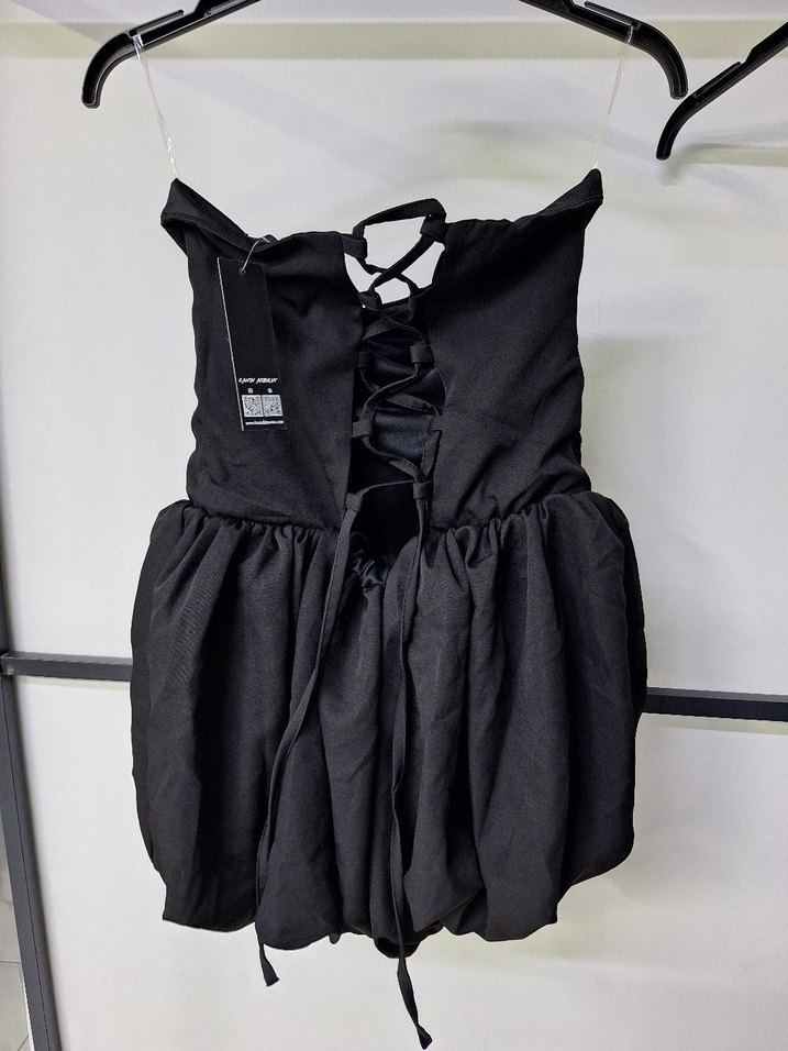 Siyah Straplez Mini Kokteyl Elbise - Görsel 5