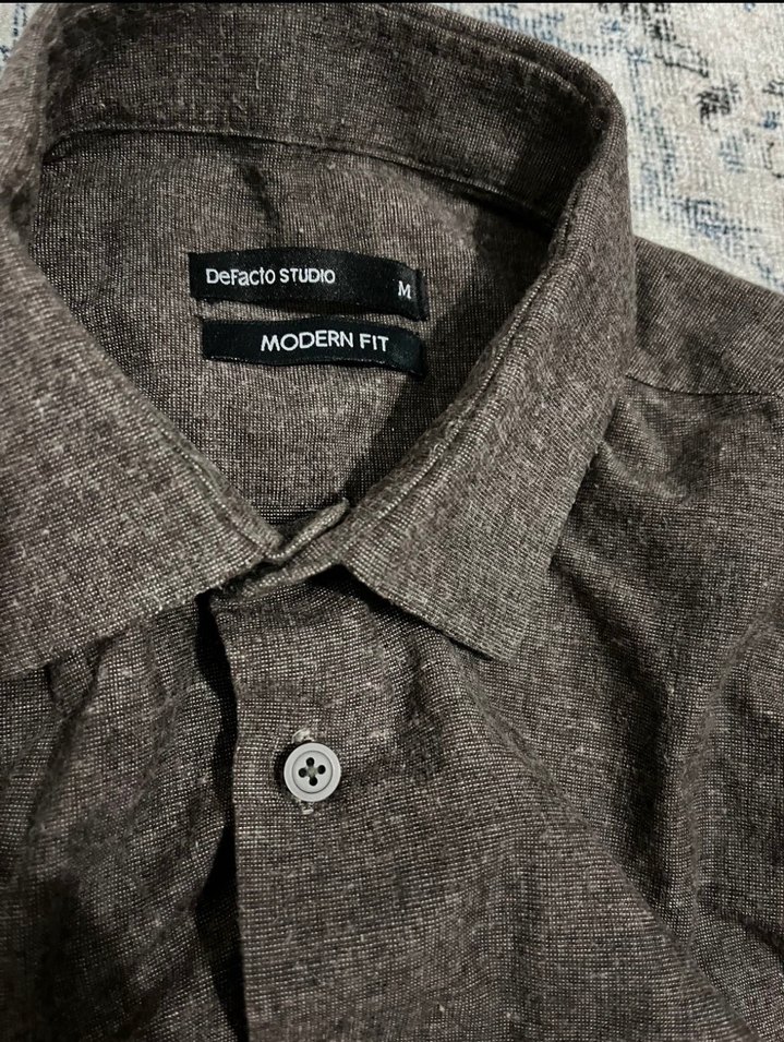 Erkek Kahverengi Keten Uzun Kollu Gömlek - Görsel 3