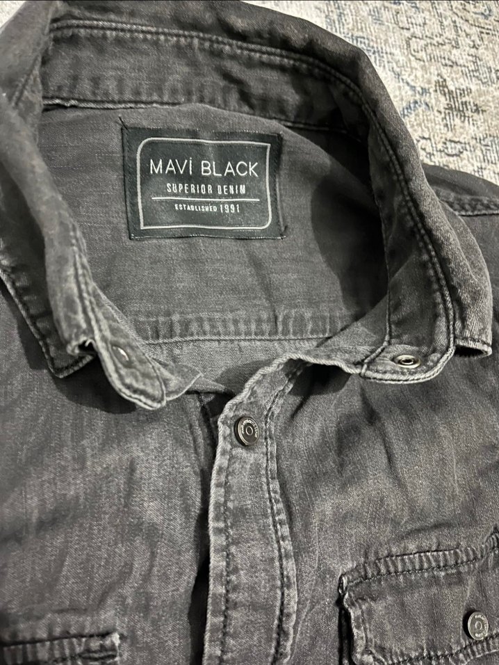 Erkek Siyah Denim Uzun Kollu Gömlek - Görsel 2