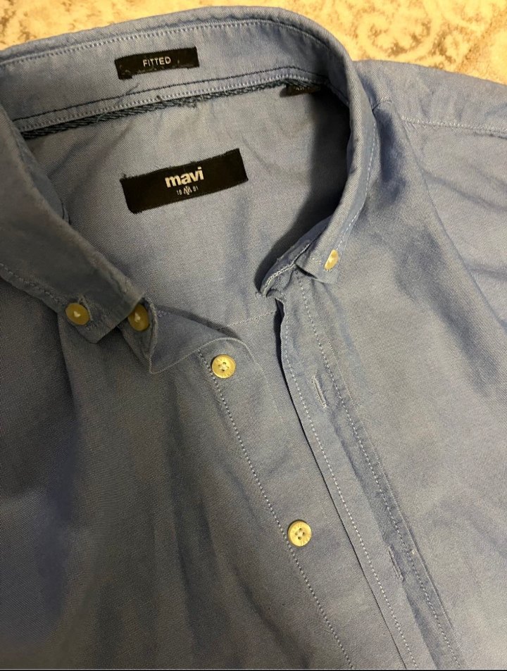 Mavi Uzun Kollu Düğmeli Erkek Gömlek - Görsel 2