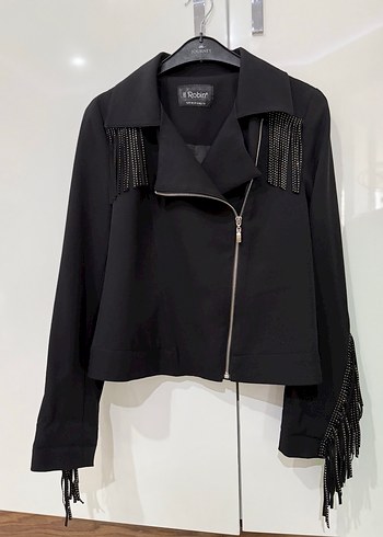 Püsküllü Siyah Kadın Deri Ceket - Görsel 2