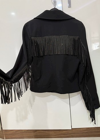 Püsküllü Siyah Kadın Deri Ceket - Görsel 5