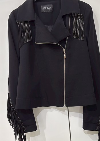 Püsküllü Siyah Kadın Deri Ceket - Görsel 4