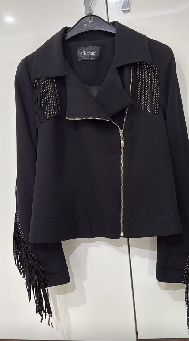 Püsküllü Siyah Kadın Deri Ceket - Görsel 4