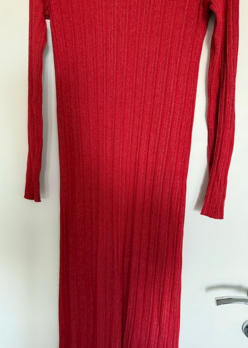 Kırmızı Uzun Triko Elbise - Görsel 2