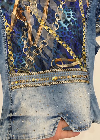 Kadın Parlak Mini Kot Ceket - Görsel 4