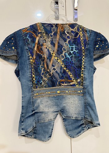 Kadın Parlak Mini Kot Ceket - Görsel 6