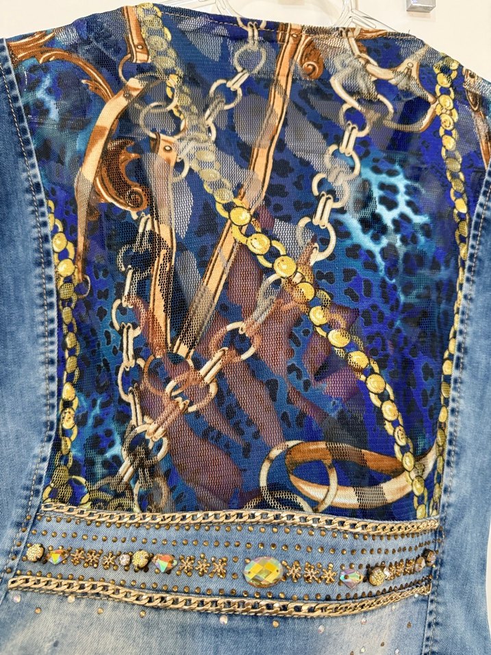 Kadın Parlak Mini Kot Ceket - Görsel 5