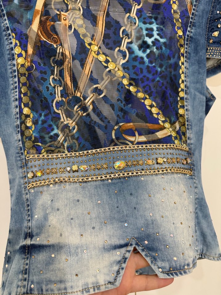 Kadın Parlak Mini Kot Ceket - Görsel 4