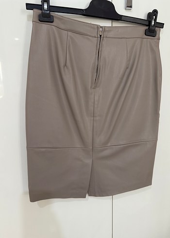 Bej Deri Kemerli Kalem Etek Midi Boy - Görsel 4