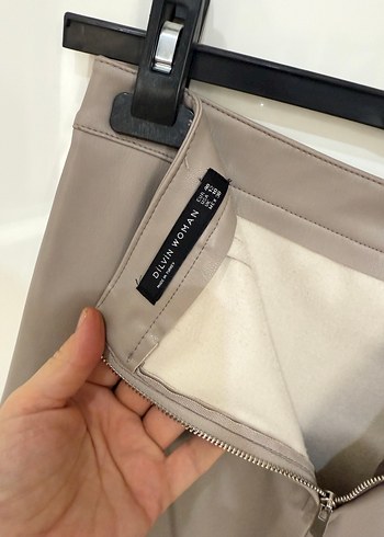 Bej Deri Kemerli Kalem Etek Midi Boy - Görsel 6