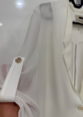 Düğmeli Beyaz Midi Kadın Blazer - Görsel 5