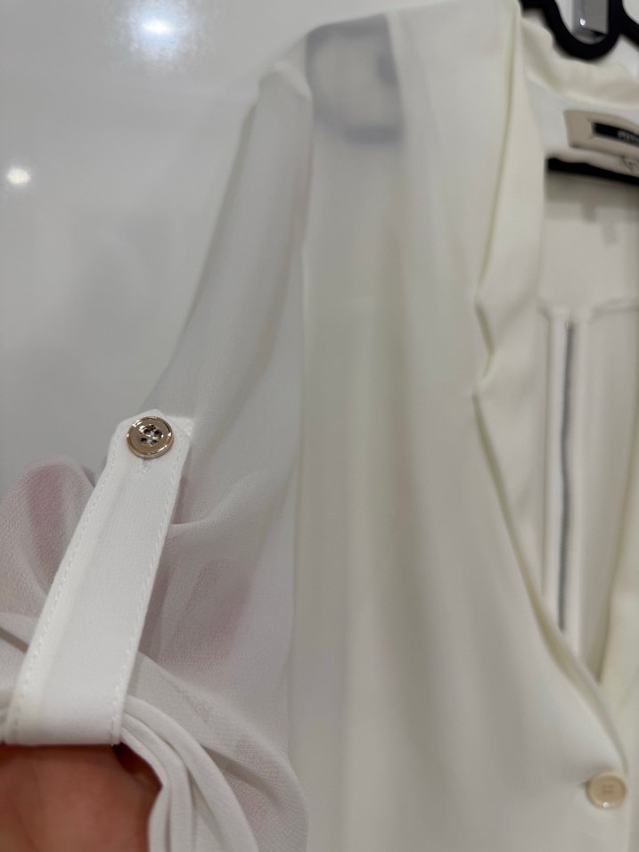 Düğmeli Beyaz Midi Kadın Blazer - Görsel 5