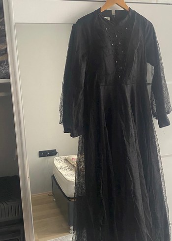 Siyah Uzun Kollu Gotik Kadın Elbise