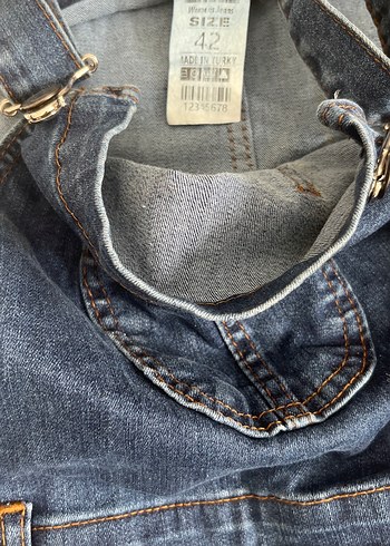 Kadın koyu mavi kot tulum - Görsel 3