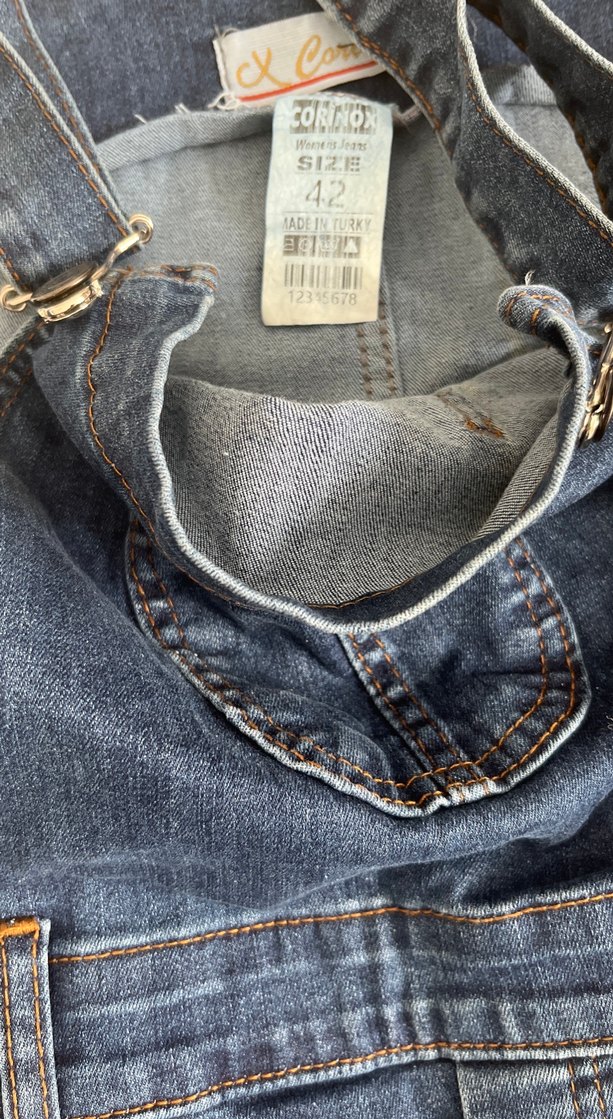 Kadın koyu mavi kot tulum - Görsel 3