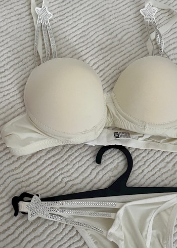 Beyaz Bohem Minimalist Sütyen ve Külot Takımı - Görsel 2