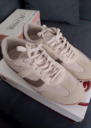 Bej Bağcıklı erkek Spor Ayakkabı - Görsel 3