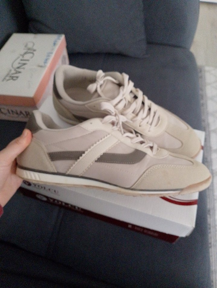 Bej Bağcıklı erkek Spor Ayakkabı - Görsel 2