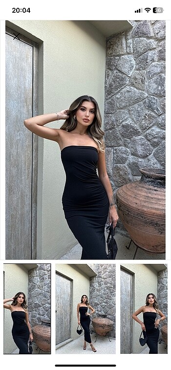 Zara Siyah straplez elbise