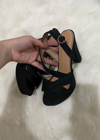 38 Beden Siyah Süet Platform Topuklu Kadın Ayakkabı