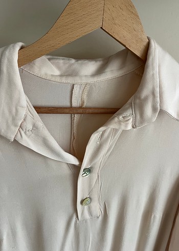 Bej Düğmeli Keten Midi Gömlek elbise - Görsel 3