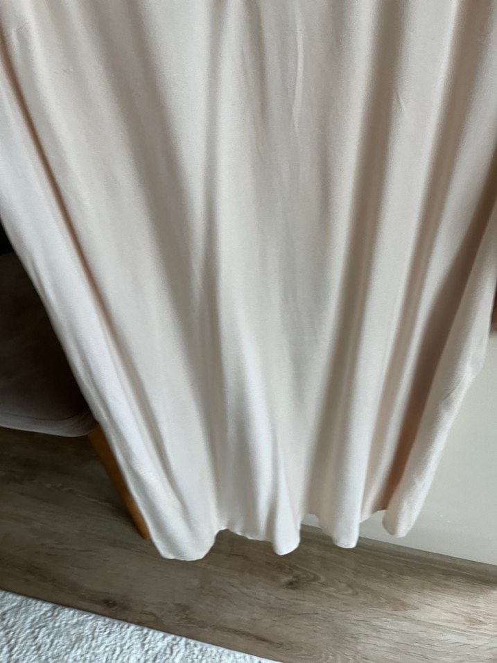 Bej Düğmeli Keten Midi Gömlek elbise - Görsel 2