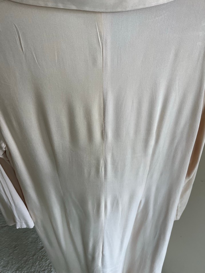 Bej Düğmeli Keten Midi Gömlek elbise - Görsel 4