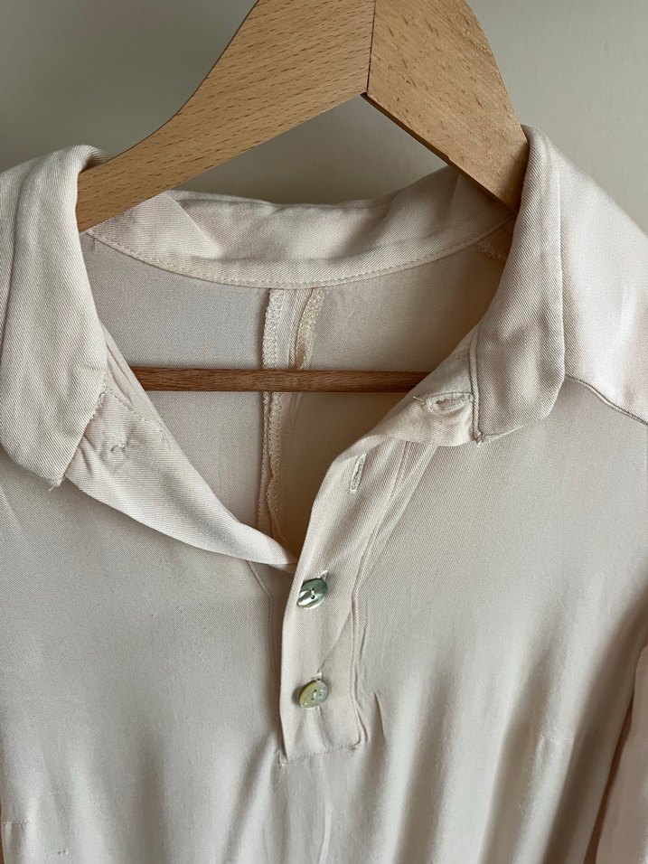 Bej Düğmeli Keten Midi Gömlek elbise - Görsel 3