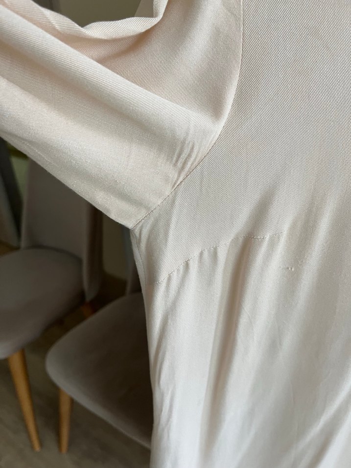 Bej Düğmeli Keten Midi Gömlek elbise - Görsel 5