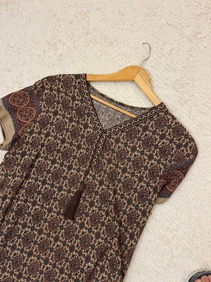 Püsküllü Bohem V Yaka Uzun Elbise - Görsel 5