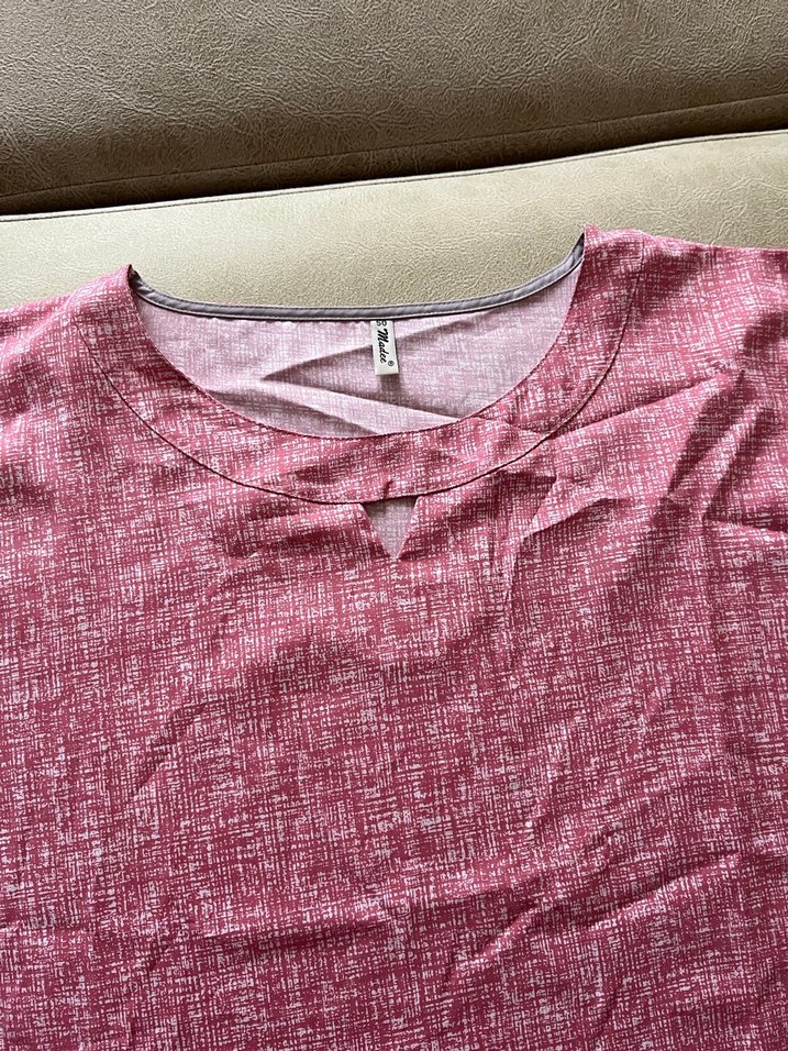 Pembe V Yaka Keten Kısa Kollu Kadın gömlek - Görsel 2