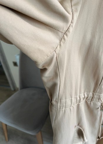 Düğmeli Bej Kadın Uzun Trençkot - Görsel 6