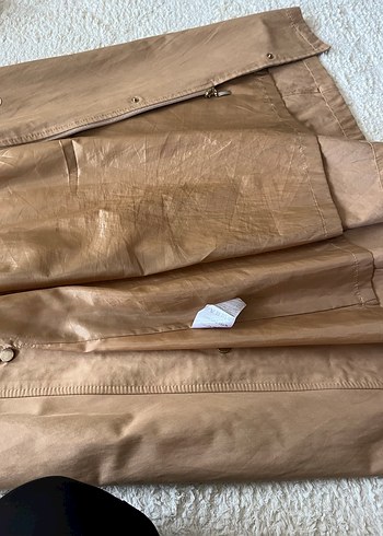 Düğmeli Bej Kadın Uzun Trençkot - Görsel 4