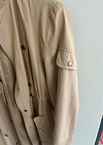 Düğmeli Bej Kadın Uzun Trençkot - Görsel 3