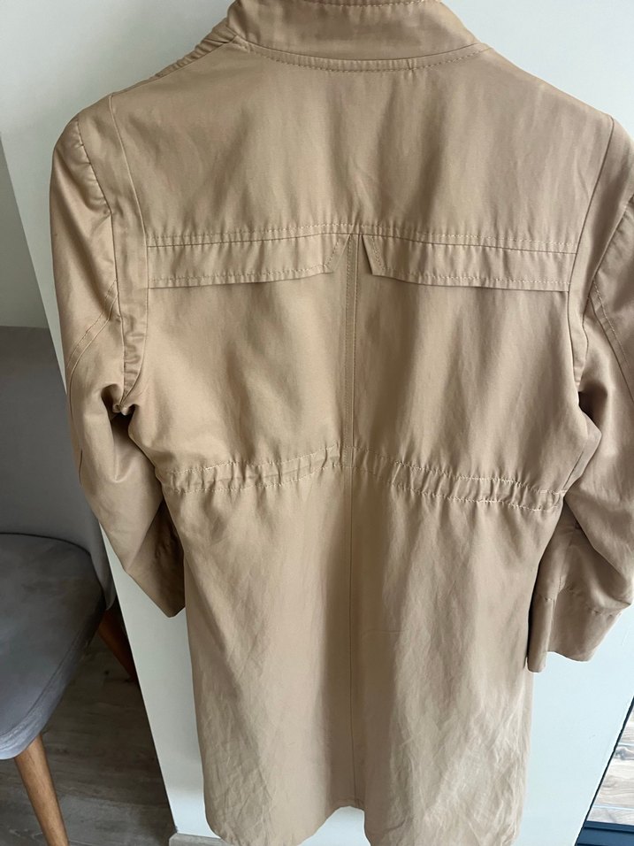 Düğmeli Bej Kadın Uzun Trençkot - Görsel 5