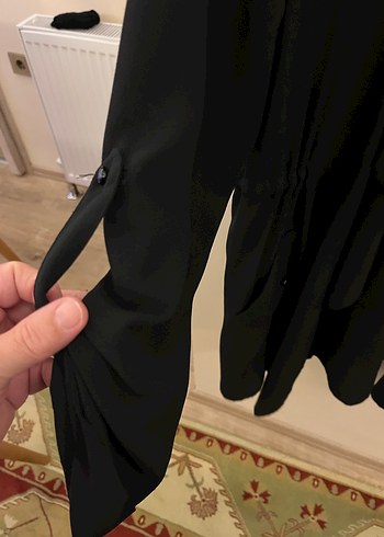 Siyah, Uzun Kollu, krep şifon Midi hırka - Görsel 2