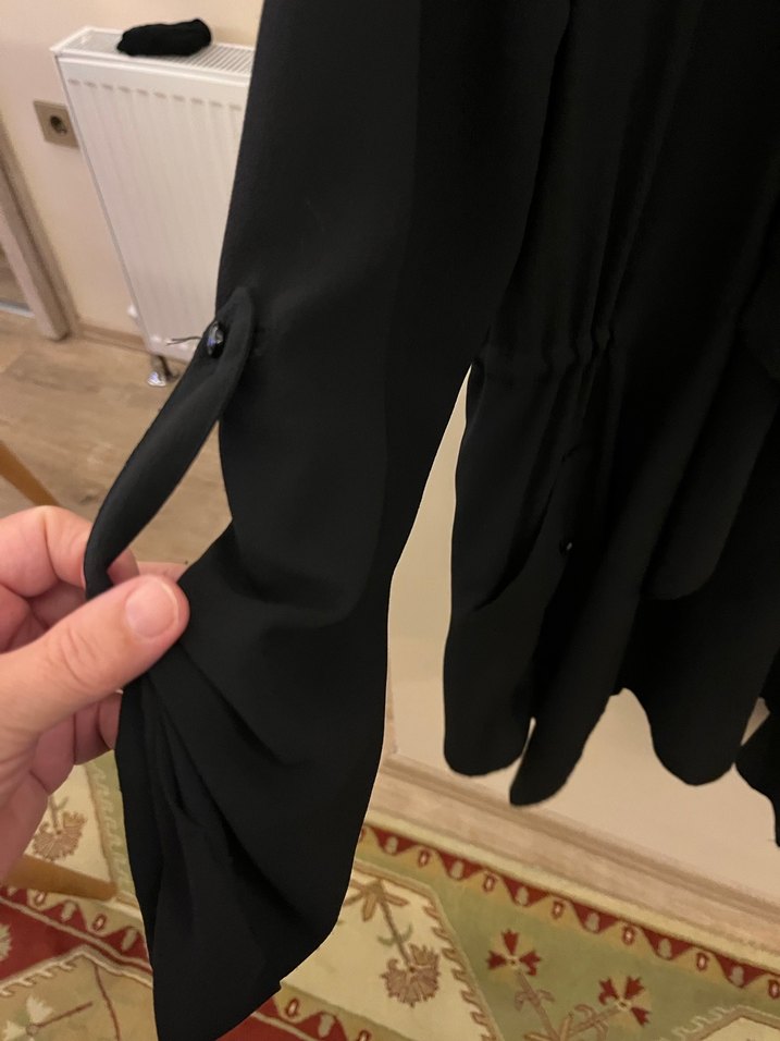 Siyah, Uzun Kollu, krep şifon Midi hırka - Görsel 2