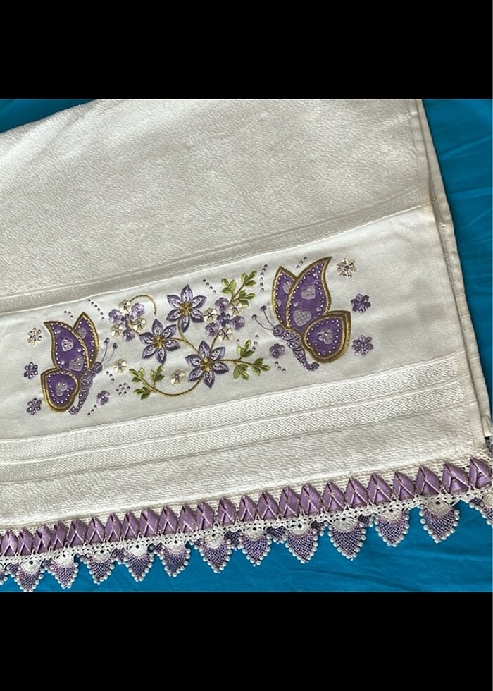 İğne oyalı incili işlemeli havlu - Görsel 2