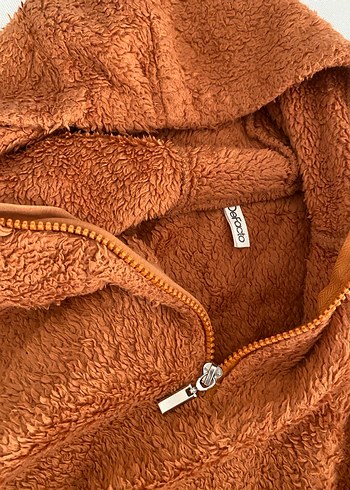 Kahverengi Kapüşonlu Peluş Panço - Görsel 2