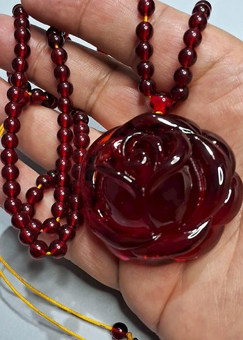 Bordo Gül Motifli Renkli bayan kolye