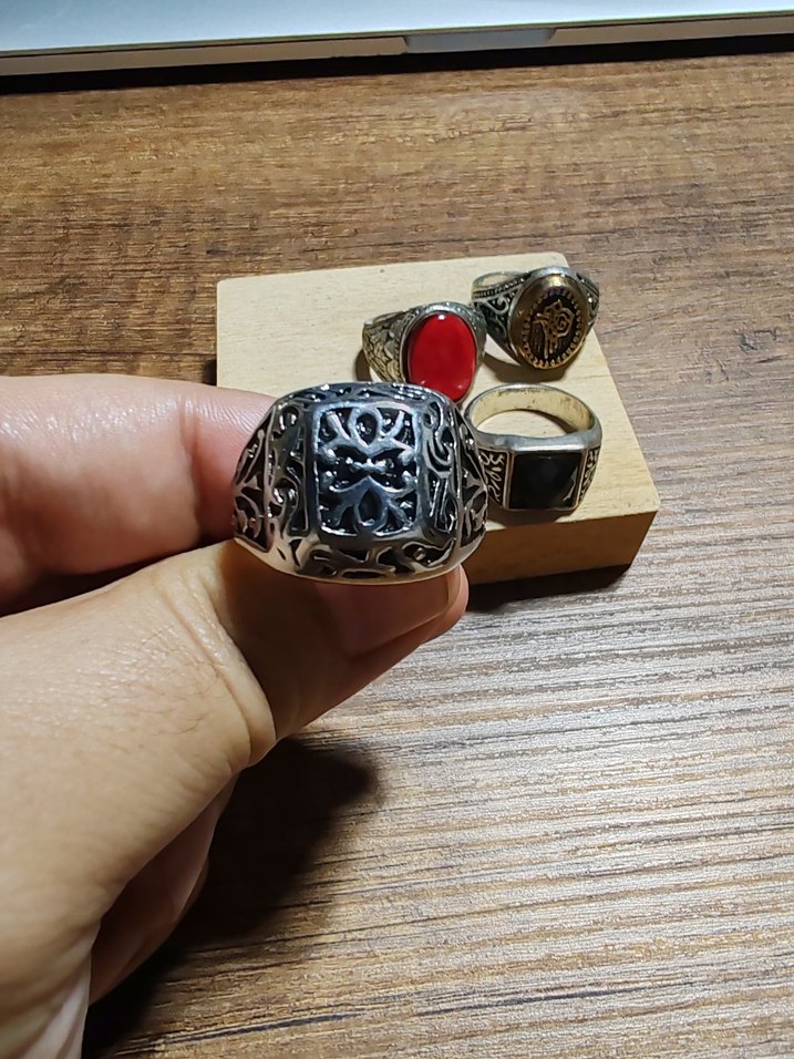 Erkek Vintage Çok Renkli Retro Yüzük Seti - Görsel 2