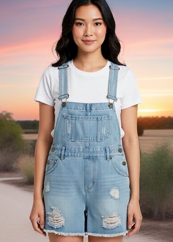 Denim Şort Salopet - Görsel 2